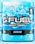 G FUEL energy, Blue ice, tub, product front with ice cubes