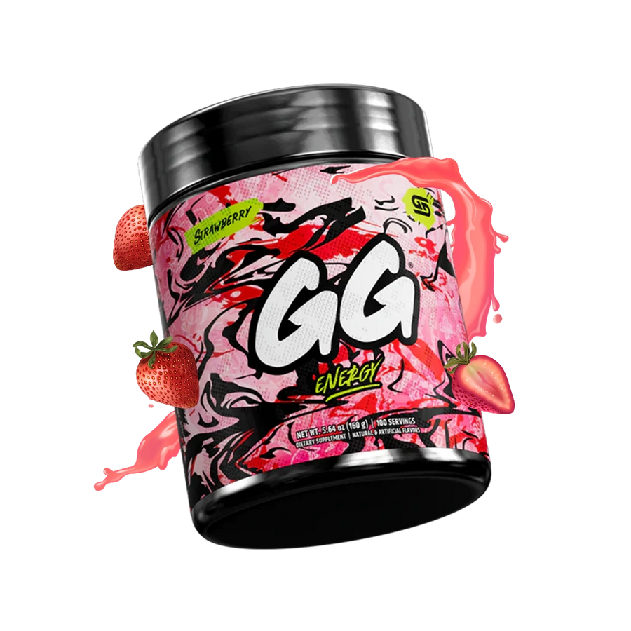 Gamersupps energy, Strawberry, tub,  product front with berries