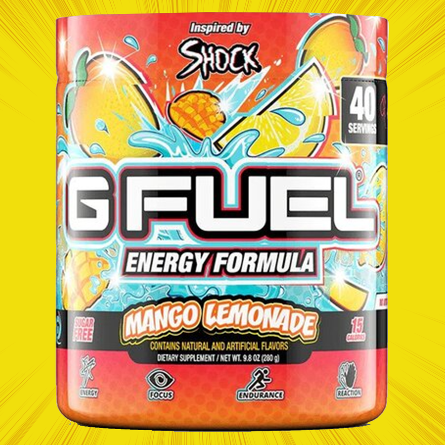 G FUEL energy, Mango lemonade, tub,  product front with matching background color