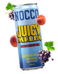 Front image of Nocco can Juicy Melba with fruit