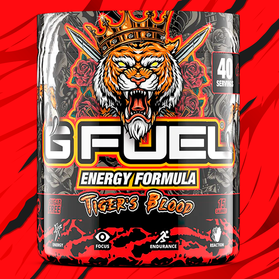 G FUEL Energy, Tigers blood, tub,  product front with matching background